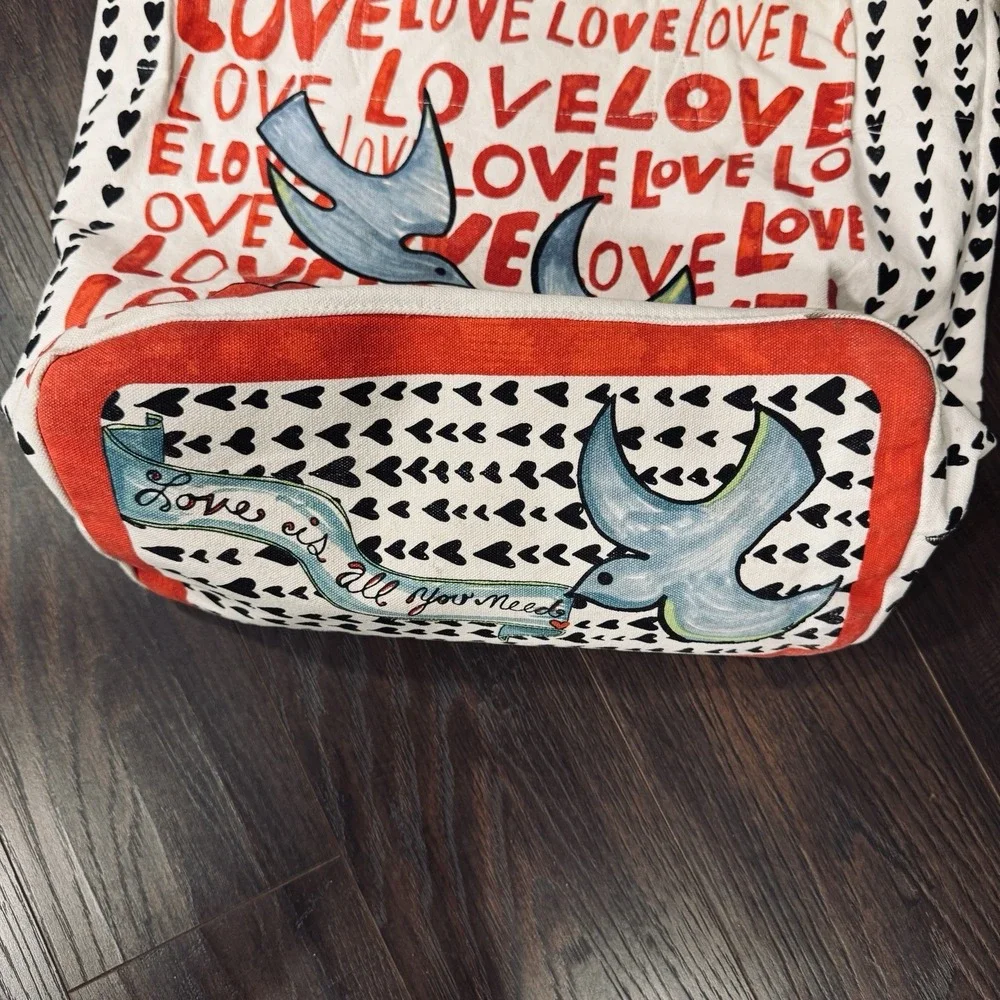 Brighton‎ Love Heart Canvas Tote Bag Red Black White Large Shoulder Handbag